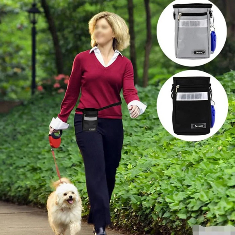 Black dog training belt bag made of Oxford cloth and polyester with adjustable waist belt