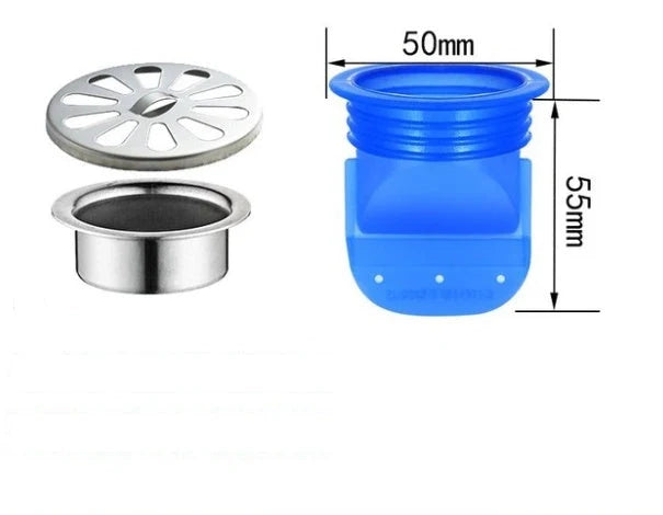 Blue silicone floor drain deodorant anti-overflow device measuring 180x120x40 mm