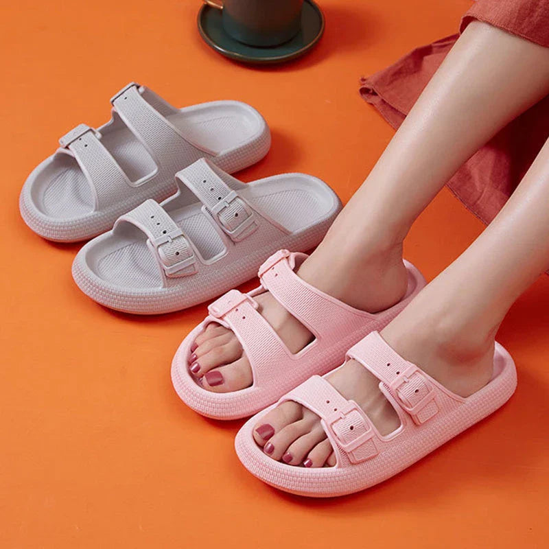 Stylish platform sandals in various colors, featuring a trendy buckle design and cushioned soles for comfort