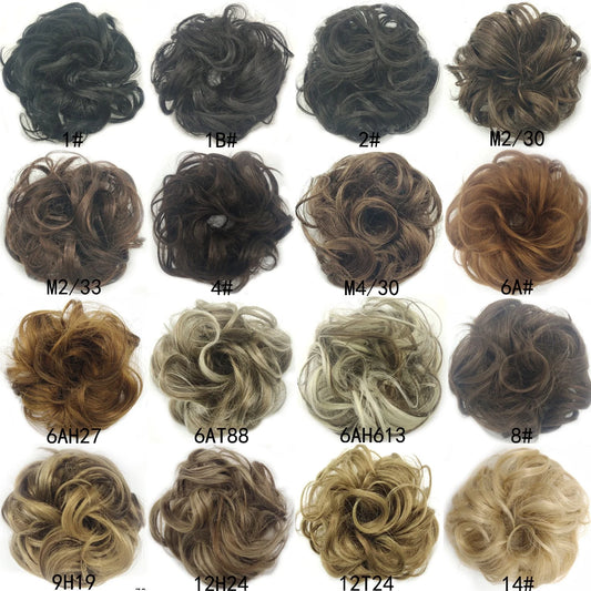 Synthetic wavy curly messy hair bun for women, 12cm diameter, high-temperature wire