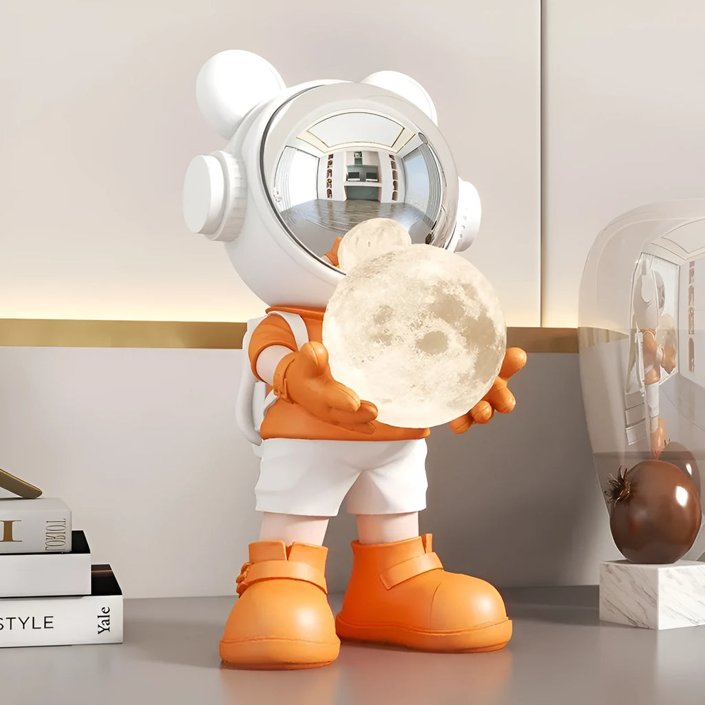 Gold resin desktop space bear moon night light astronaut decoration with stick-on silver mask