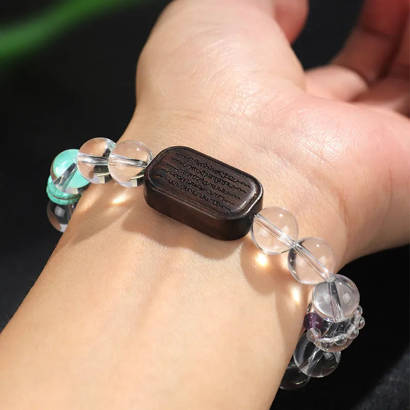Natural white crystal ebony five warp bracelet showing manual processing and ethnic design details
