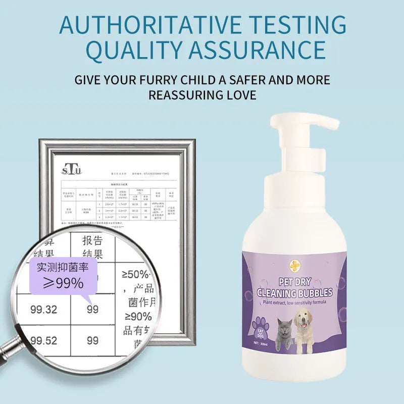 Pet disposable foam antibacterial antiitching wash-free bath shampoo in 300 ml and 500 ml bottles