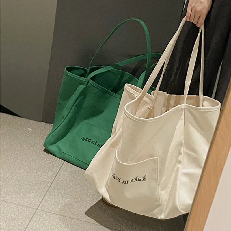 Canvas large capacity tote bag in solid colour for shopping and daily use