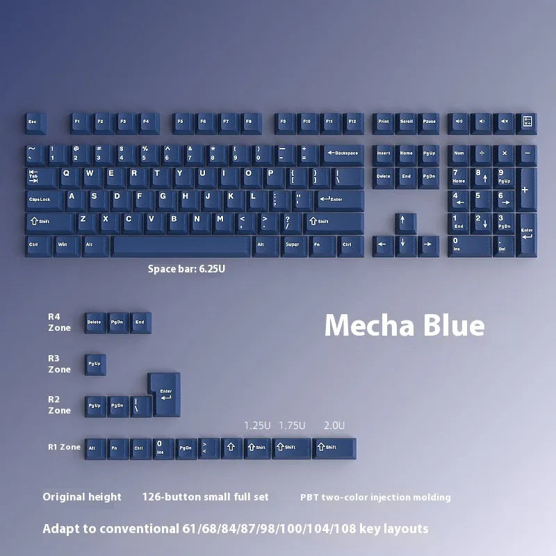 PBT two-tone blue key cap set for mechanical keyboards, sculpted profile, full layout