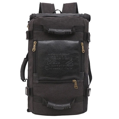 Men's canvas backpack with multiple pockets for travel and school