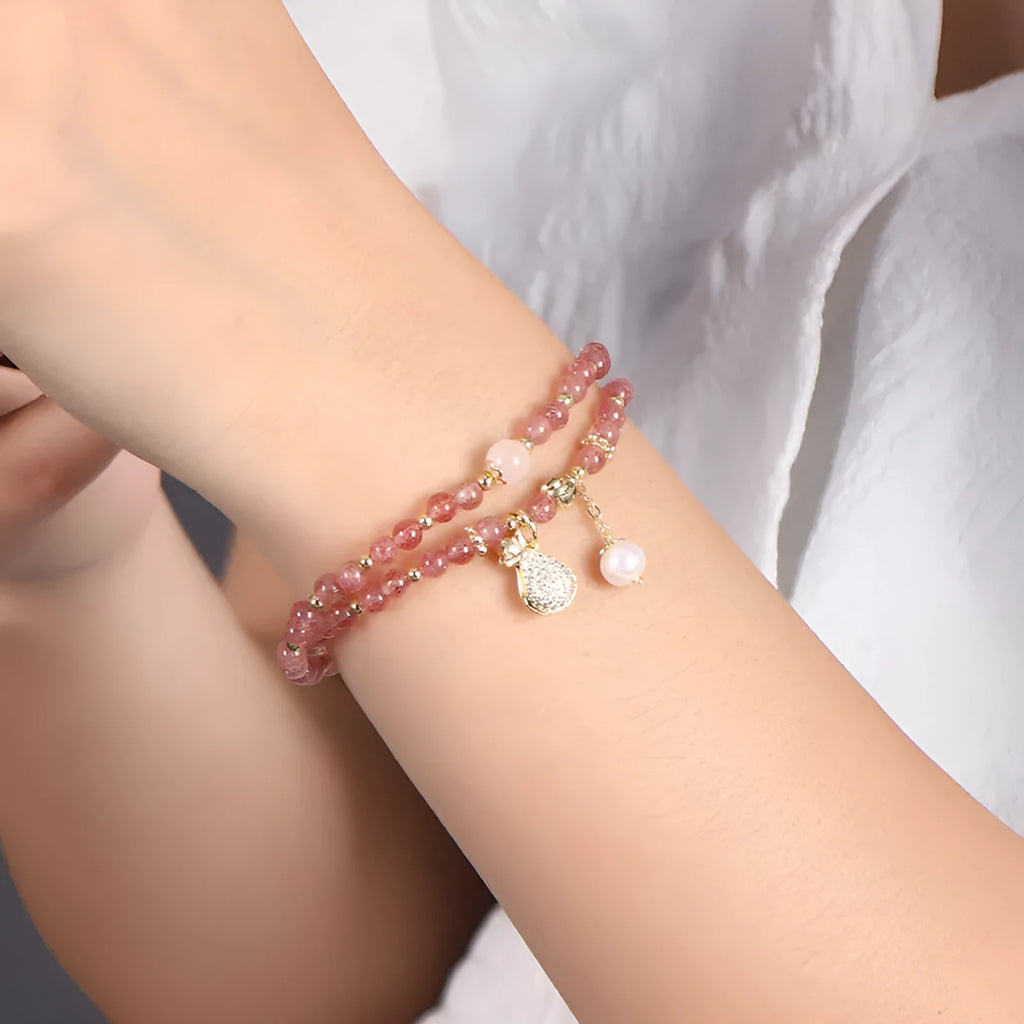 Women's geometric strawberry quartz crystal bracelet for money drawing