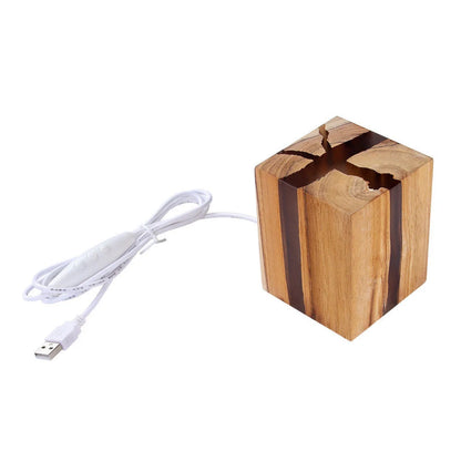Adjustable wooden LED desk lamp with USB charging port and rustic design