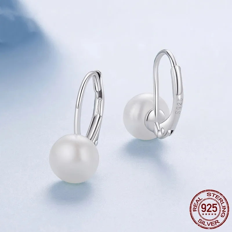 Pair of romantic pearl earrings made from S925 sterling silver with electroplated finish, BSE1214 colour