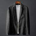 Men's slim fit linen suit jacket in solid colour with nine-point sleeves