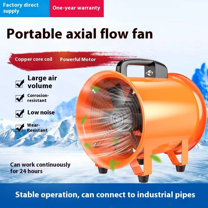 8 inch titanium steel industrial axial flow fan with 5 metre air duct for ventilation