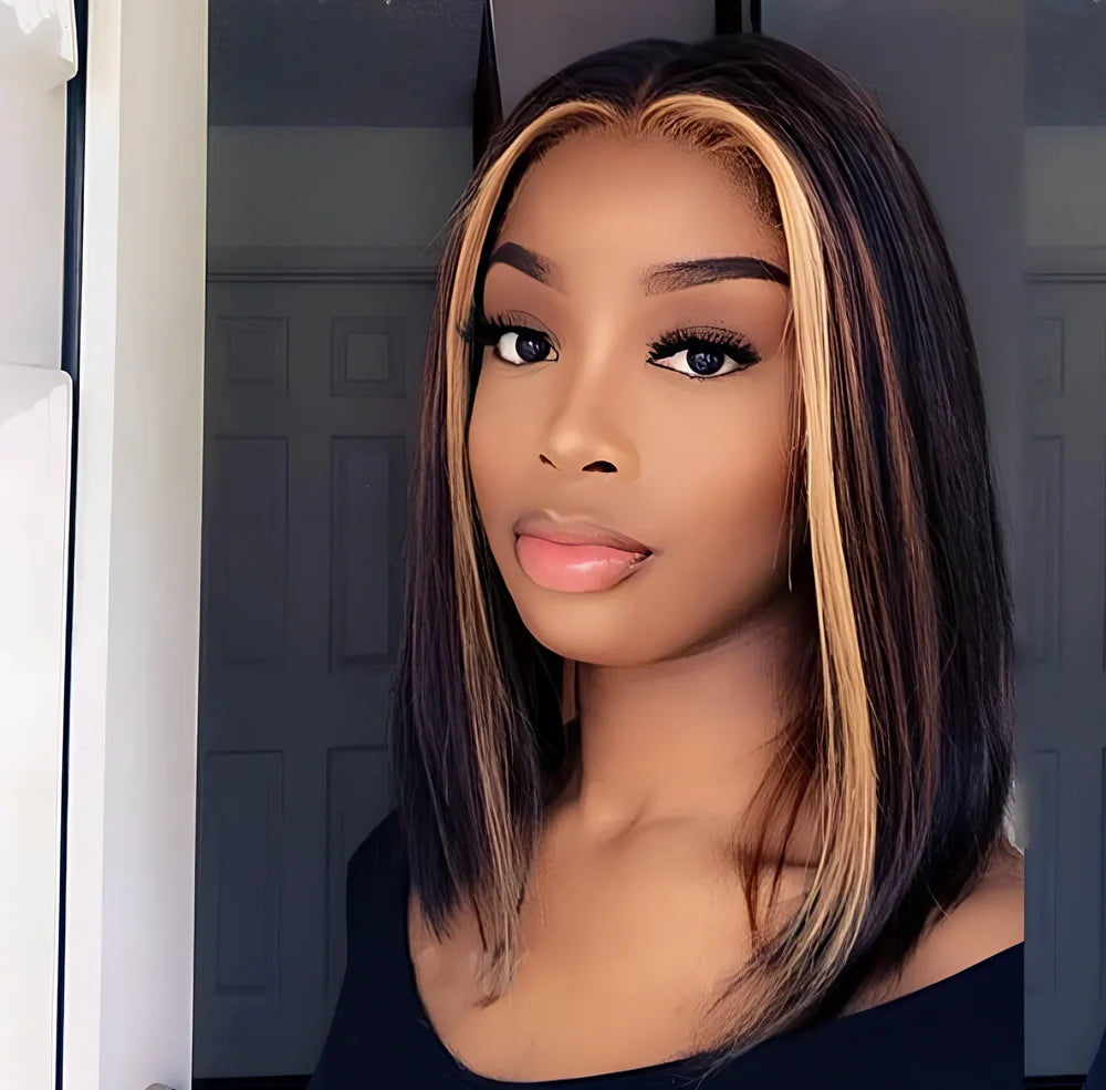 Short straight real human hair lace wig with 13x4 headgear, 100% human hair in 8-12in lengths on mannequin head