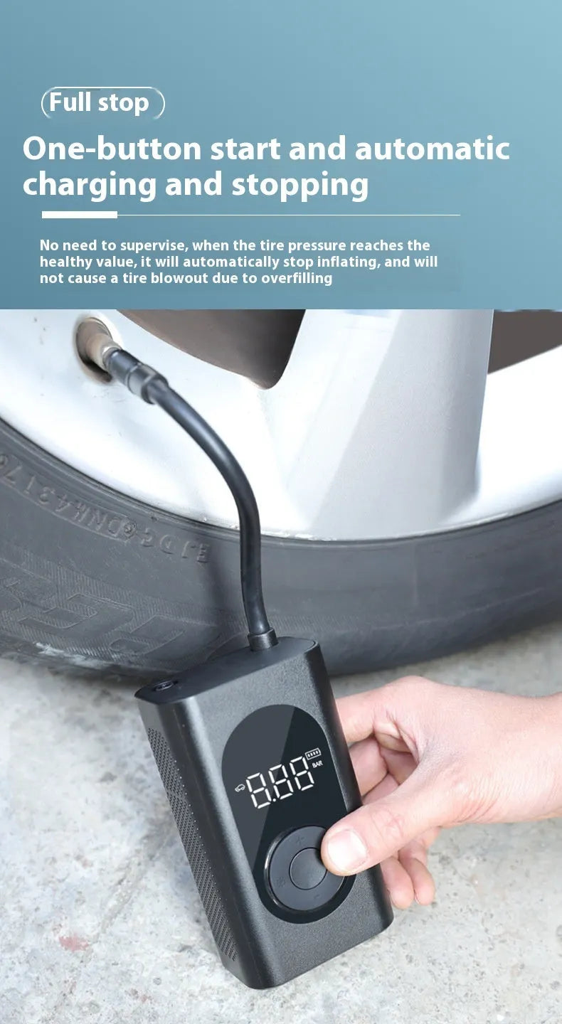 Handheld mini portable tyre pump with USB charging cable for car, motorcycle and bicycle inflation
