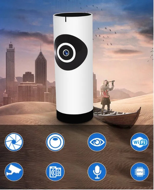 720P wireless IP camera with panoramic lens and bracket for baby monitor use