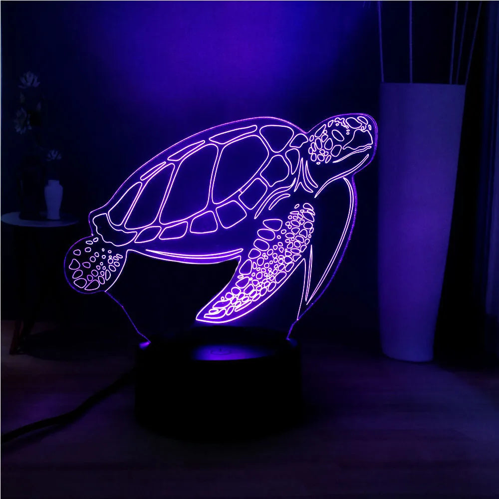 3D green turtle shaped LED night light with acrylic shell and multi-colour illumination