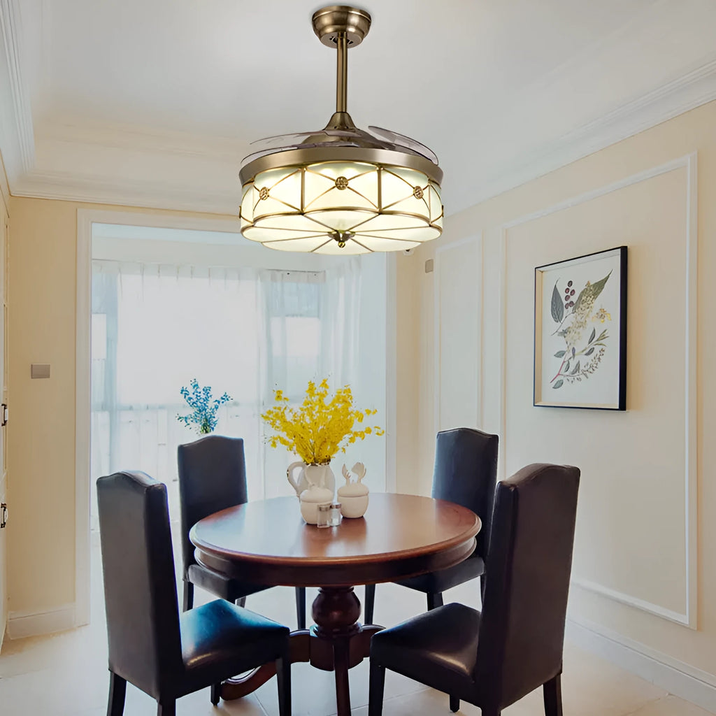 Gold ceiling fan light with invisible blades and remote control for 10-15 square metre rooms