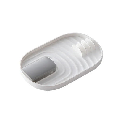 Nordic Pan Cover Storage Rack in Nordic Green, foldable wall-mounted organiser for pot lids and cooking spoons