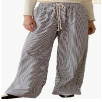 Stylish thick striped wide-leg pants in white, black, and blue options
