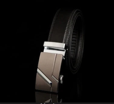 Men's automatic buckle leather belt with gold buckle head, 3.55cm width
