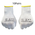 White PU coated labour gloves showing 24cm length and available in large and medium sizing options