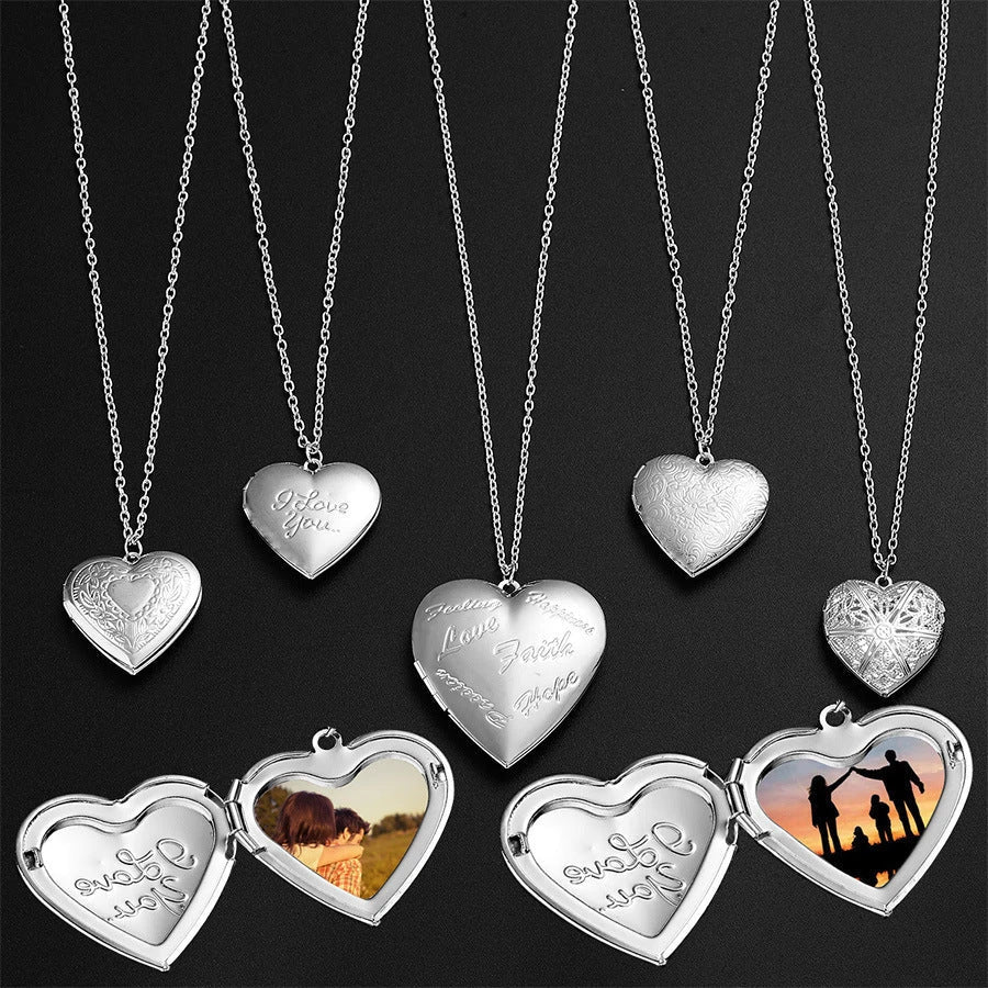 Personalized heart-shaped photo frame necklace in various colors, a romantic gift for women to showcase cherished memories