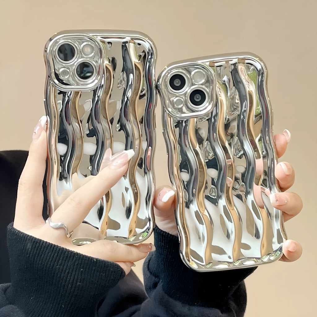 iPhone 17 Pro Max case with electroplated wave stripe pattern on a black TPU back cover.