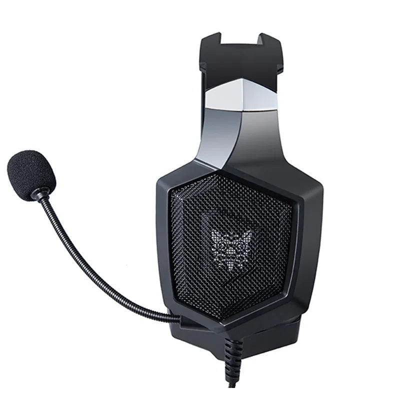 Black wired gaming headset with luminous LED lights and 3.5mm plug for PC computers