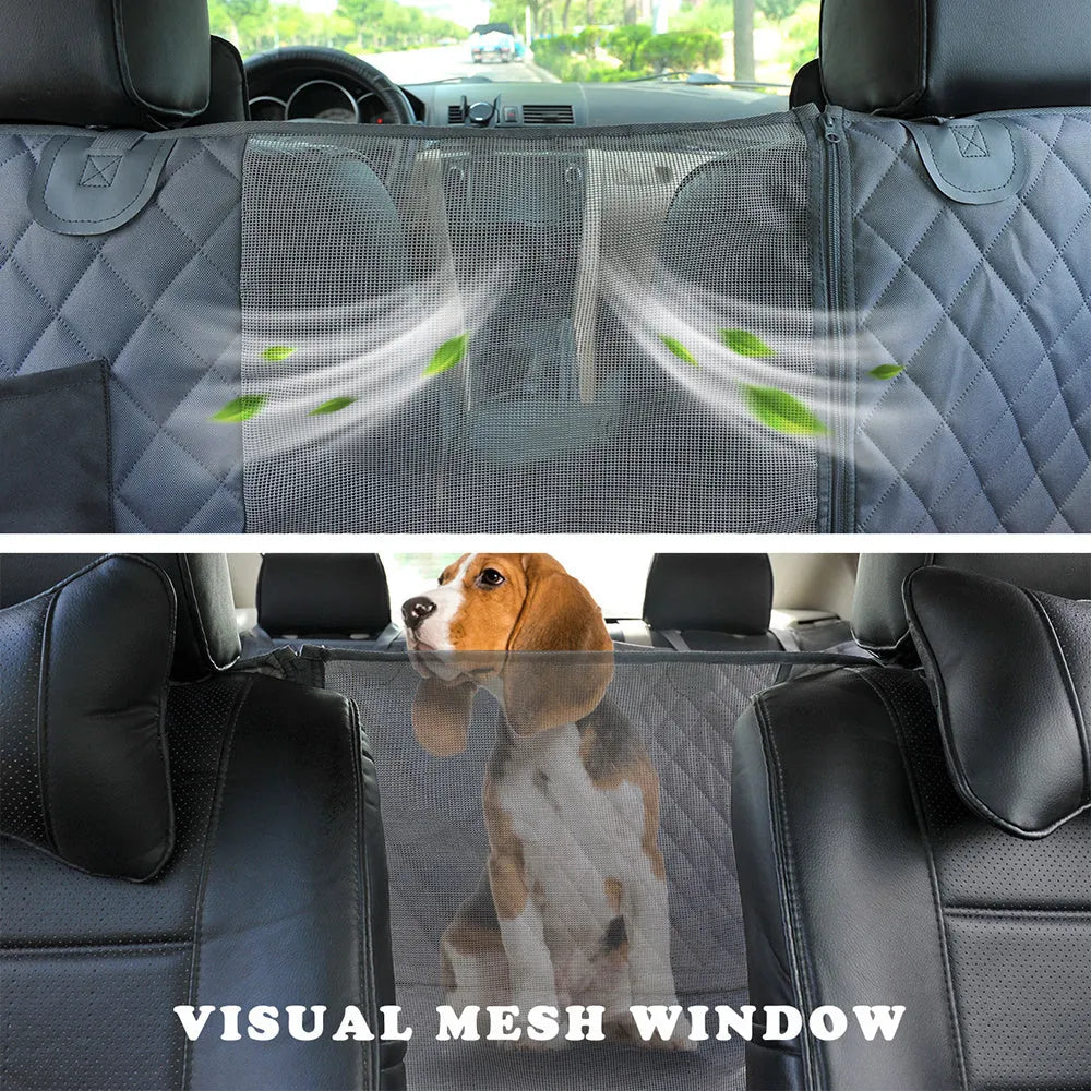 Black car pet cushion anti-seepage 137x147x40cm on rear car seat with adjustable straps