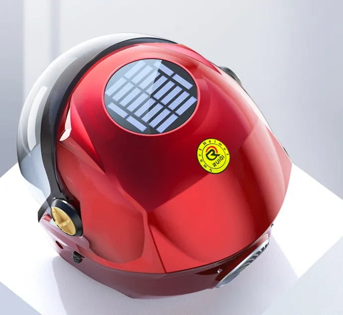 Solar smart helmet in black with ABS shell and integrated solar panel on top