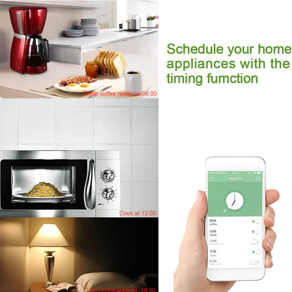 UK three-pin WIFI smart plug adapter with four outlets and USB ports for remote control via app or Alexa