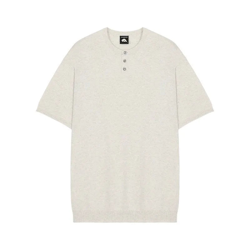Men's black short-sleeved slim-fit knitted shirt with ice silk polyvinyl alcohol fabric