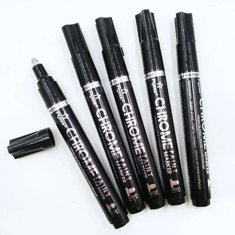 Chrome plated mirror pen with 3.0mm nib for reflective writing on glass, metal, and wood surfaces