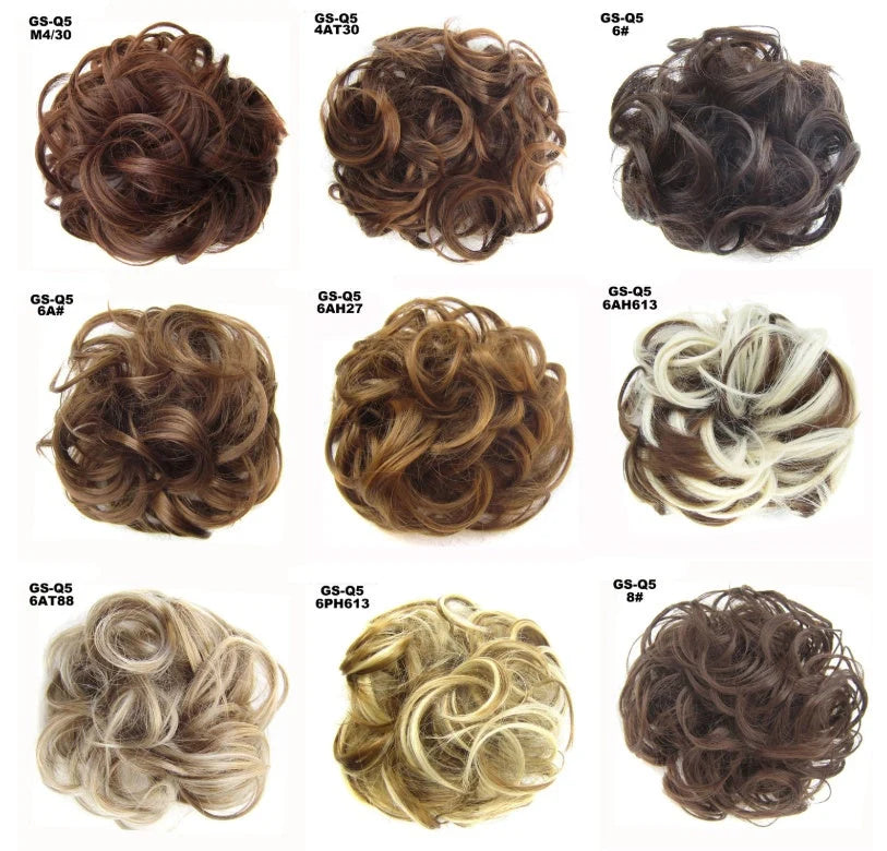 Synthetic wavy curly messy hair bun for women, 12cm diameter, high-temperature wire