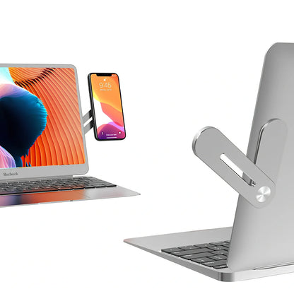 Silver grey aluminium computer stand with flat expansion bracket measuring 11.9x2.9x0.5cm