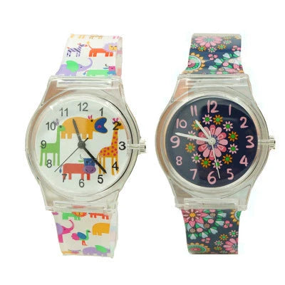 Floral quartz watch for children with Korean style and PVC strap