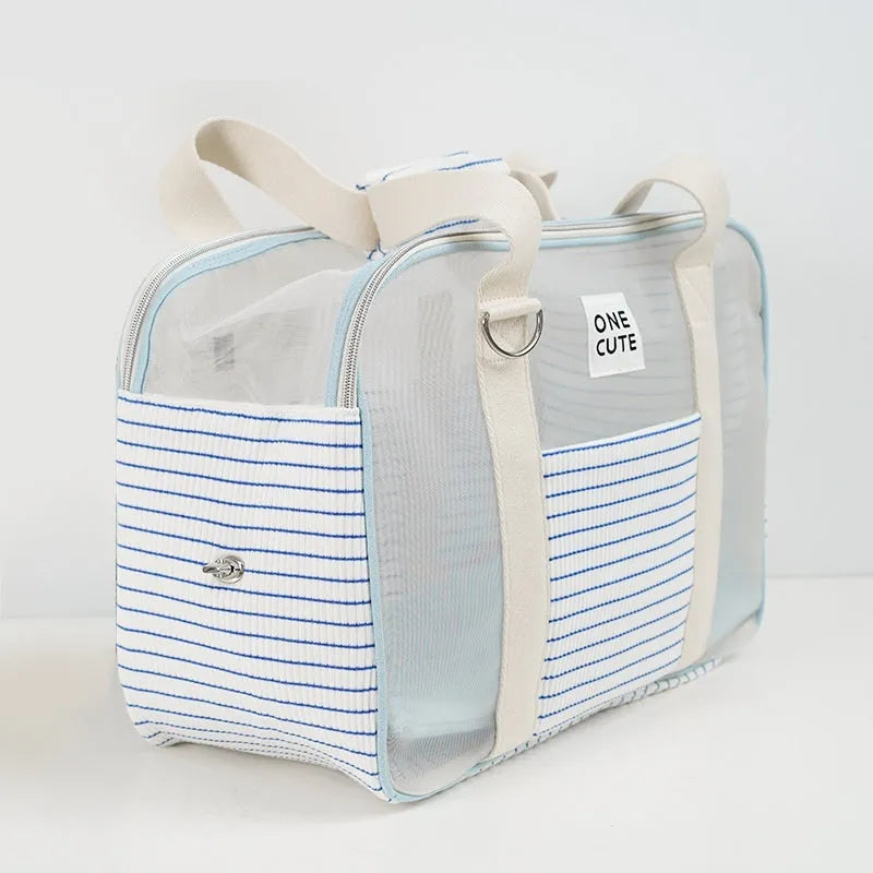 Blue white striped cloth pet diaper bag shoulder bag for small pets