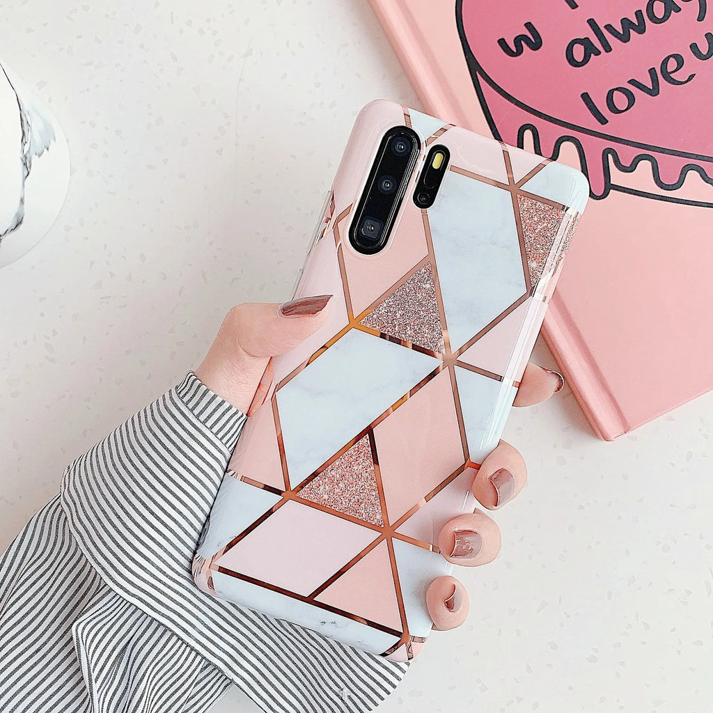 Electroplated marble mobile phone case in TPU back cover style for Huawei and Samsung smartphones