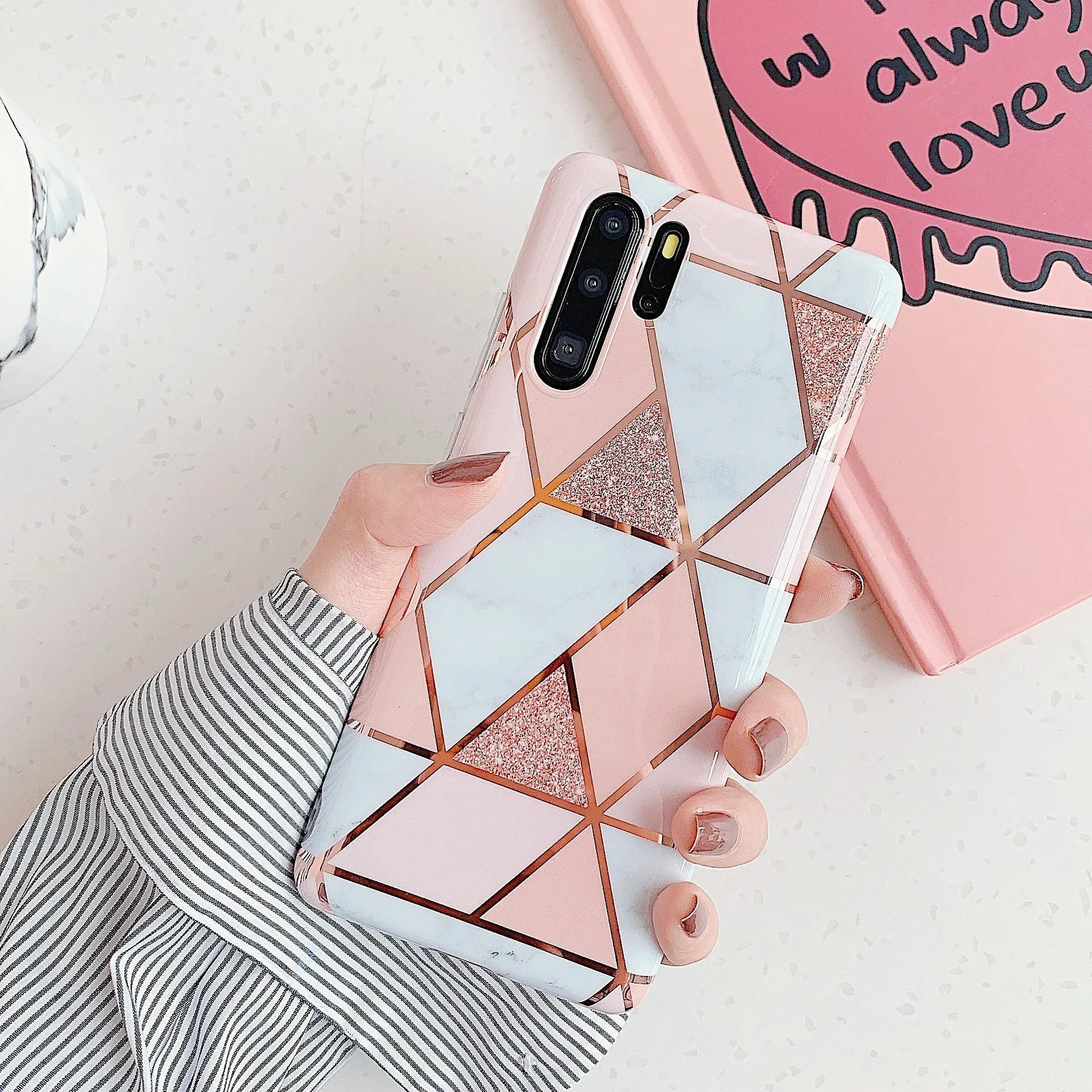 Electroplated marble mobile phone case in TPU back cover style for Huawei and Samsung smartphones