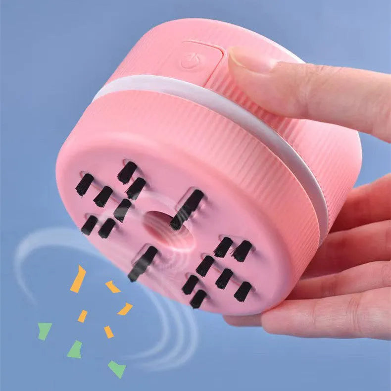 Blue portable mini handheld desktop vacuum cleaner with dust box for eraser chips.