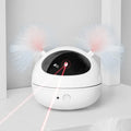 Automatic electric cat toy with ABS construction in white, showing laser teaser and robot bag design