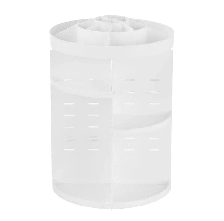 Diamond wave 360 Rotating Makeup Organizer with customizable shelves on a vanity