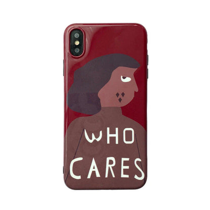 Stylish wine-red phone case with illustration of a kawaii-inspired girl, capturing the vibrant Japanese and Korean style