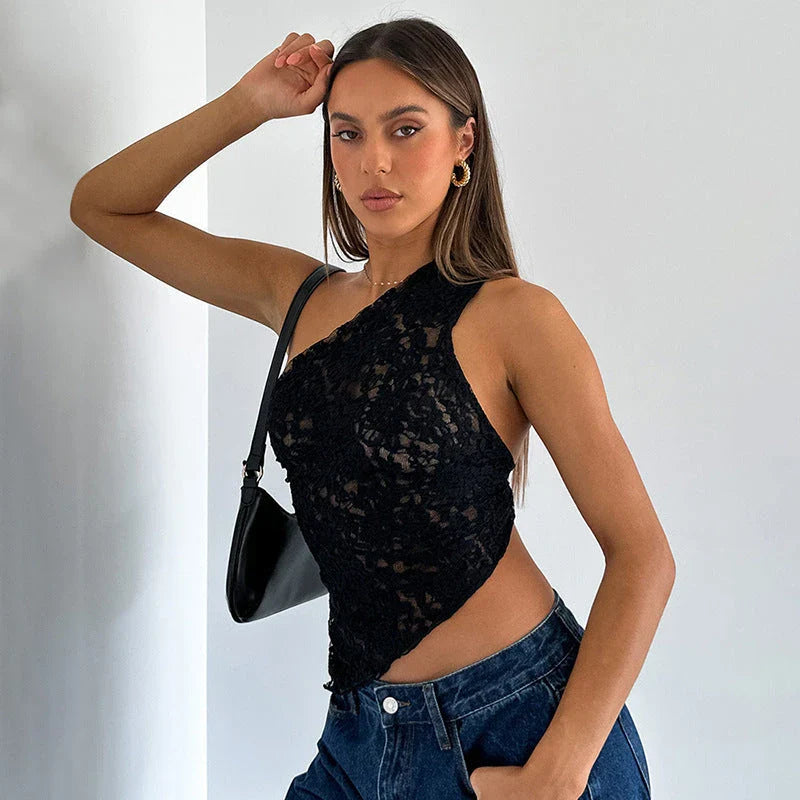 A stylish and comfortable backless lace top in a variety of colors, perfect for summer wear.