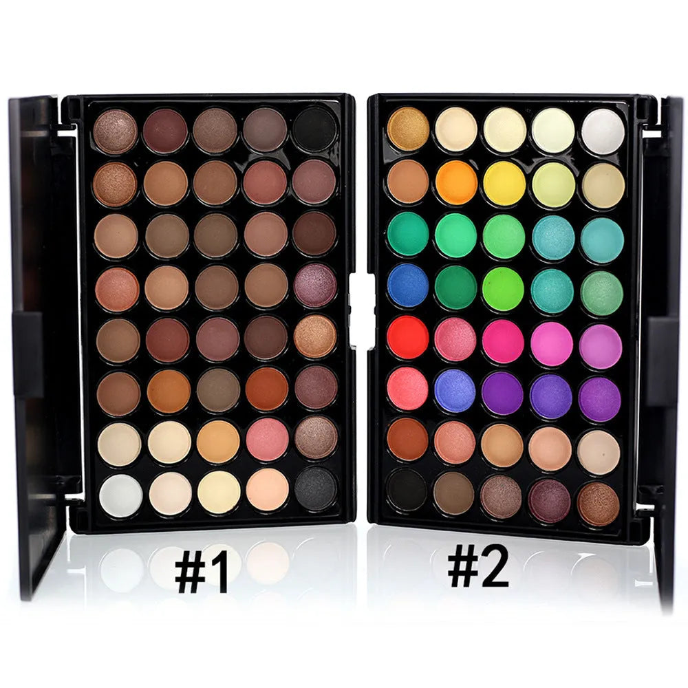 40 colours waterproof glitter eyeshadow palette in compact 50x100x10mm case with fashion minimalist trim design