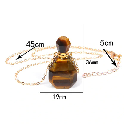 Crystal perfume bottle pendant necklace with tiger eye cap on 45 cm silver chain, 4 cm size in FI0636 colour variant