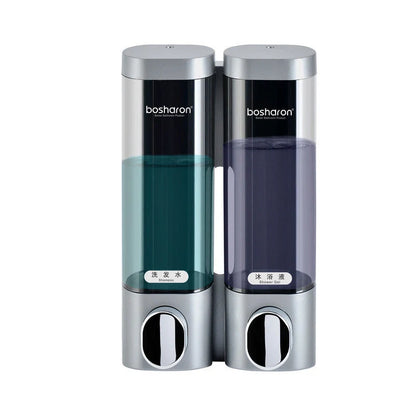 Wall-mounted three-head soap dispenser in white, silver grey, and gold options