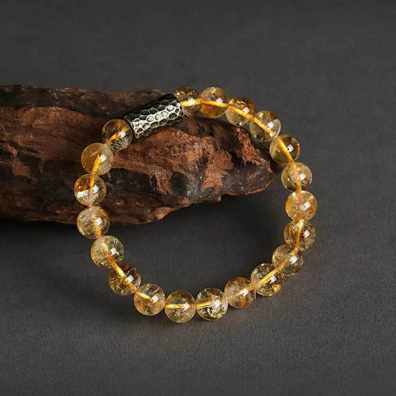 Yellow tower crystal double ring bracelet with manual craftsmanship and retro design
