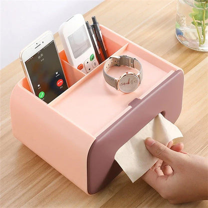 Stylish Tissue Box with Hidden Storage - a multifunctional desktop organizer with tissue dispenser and hidden compartment for small items