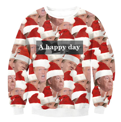 Cartoon Vacation Santa Elf pullover in cotton, full sleeves 60-70cm, O-neck for women and men, casual winter top sizes S-XL