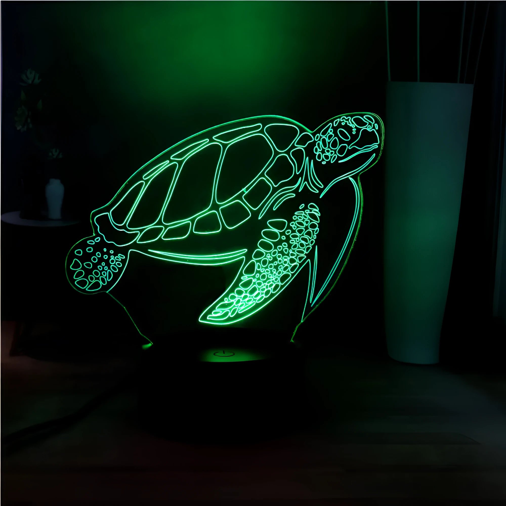 3D green turtle shaped LED night light with acrylic shell and multi-colour illumination